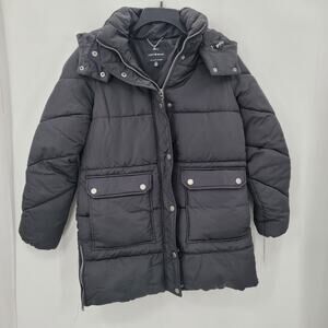 Lucky brand Hooded parka puffer jacket Small Coat Black Pockets NEW